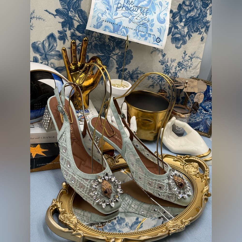 🆕 KURT GEIGER LONDON 🧿 NWOB Chelsea 60 Block Slingback Mules, Mint Green Sz8.5 - Picture 3 of 16